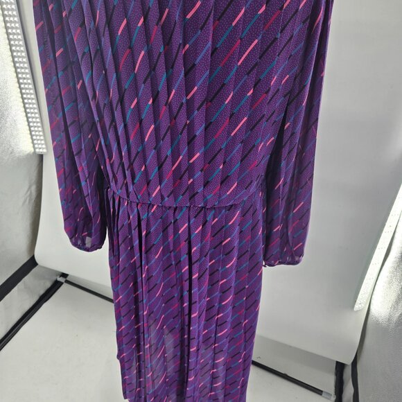 Vintage 80s Monica Richards of California Purple Stripes Midi Large flaws - Picture 2 of 8